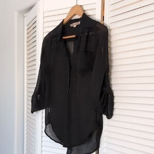 Penelope Mack Black Sheer Button Down Shirt